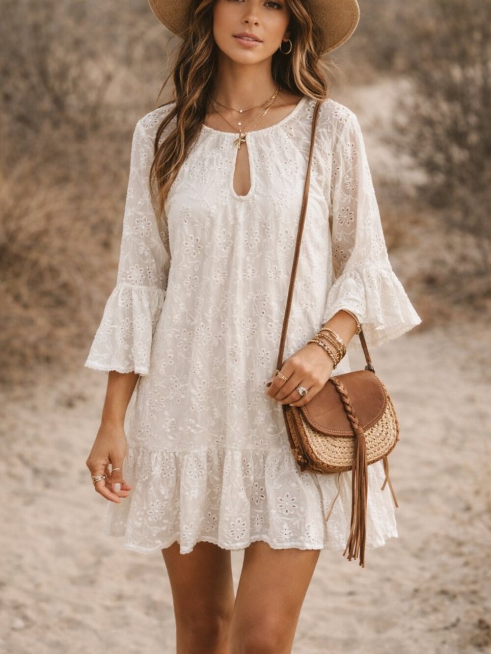 Shyanne White Eyelet Keyhole Mini Dress